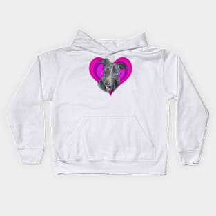 Stunning whippet painting on a rainbow heart! Kids Hoodie